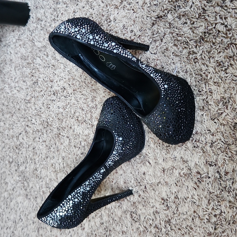 Black and Silver Sparkle Heels size 8